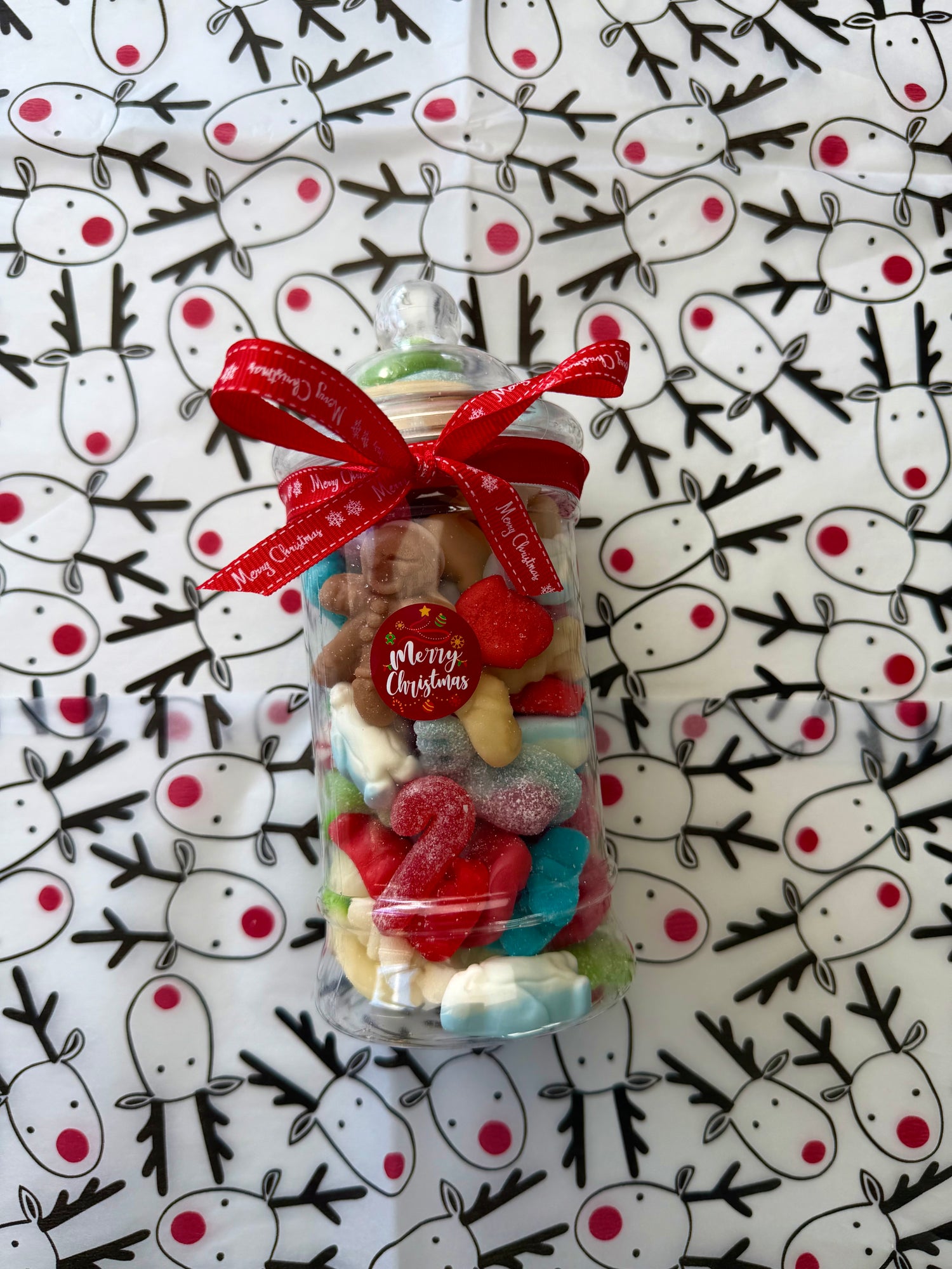 CHRISTMAS SWEET JAR - WITH RIBBON & A STICKER