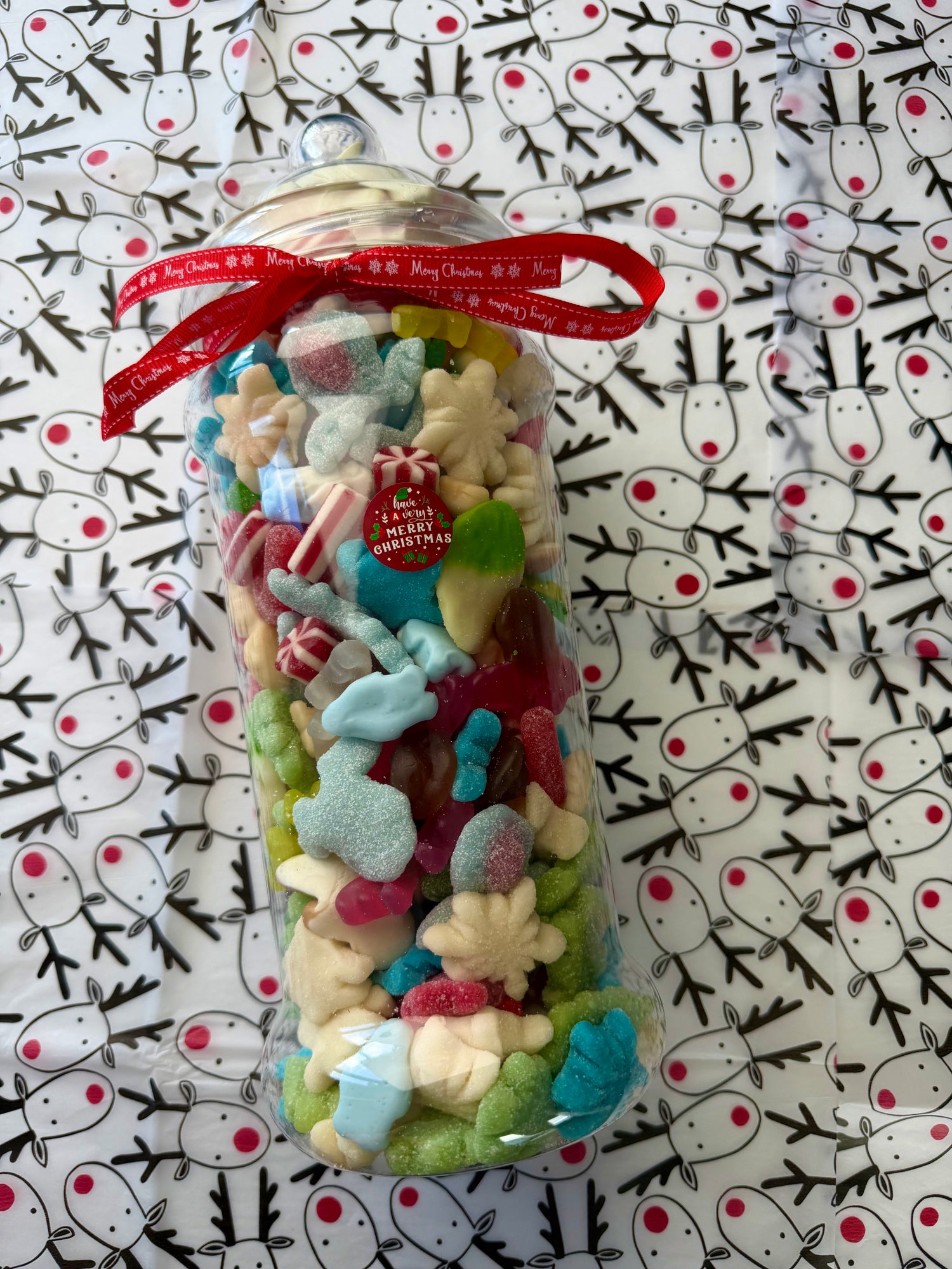 CHRISTMAS SWEET JAR - WITH RIBBON & A STICKER