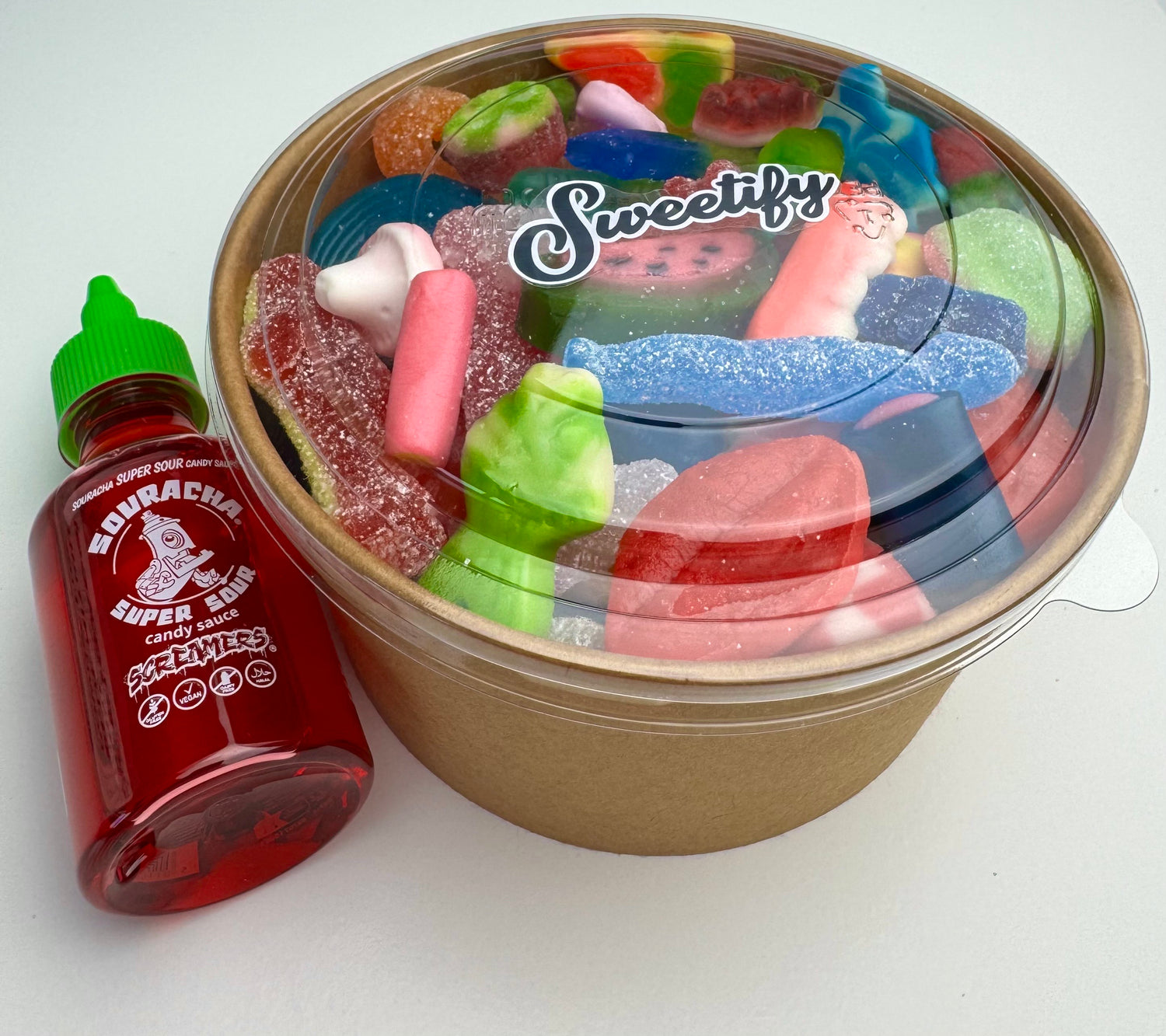 CANDY SALAD BOWL - INCLUDES 1 SOURACHA SAUCE BOTTLE