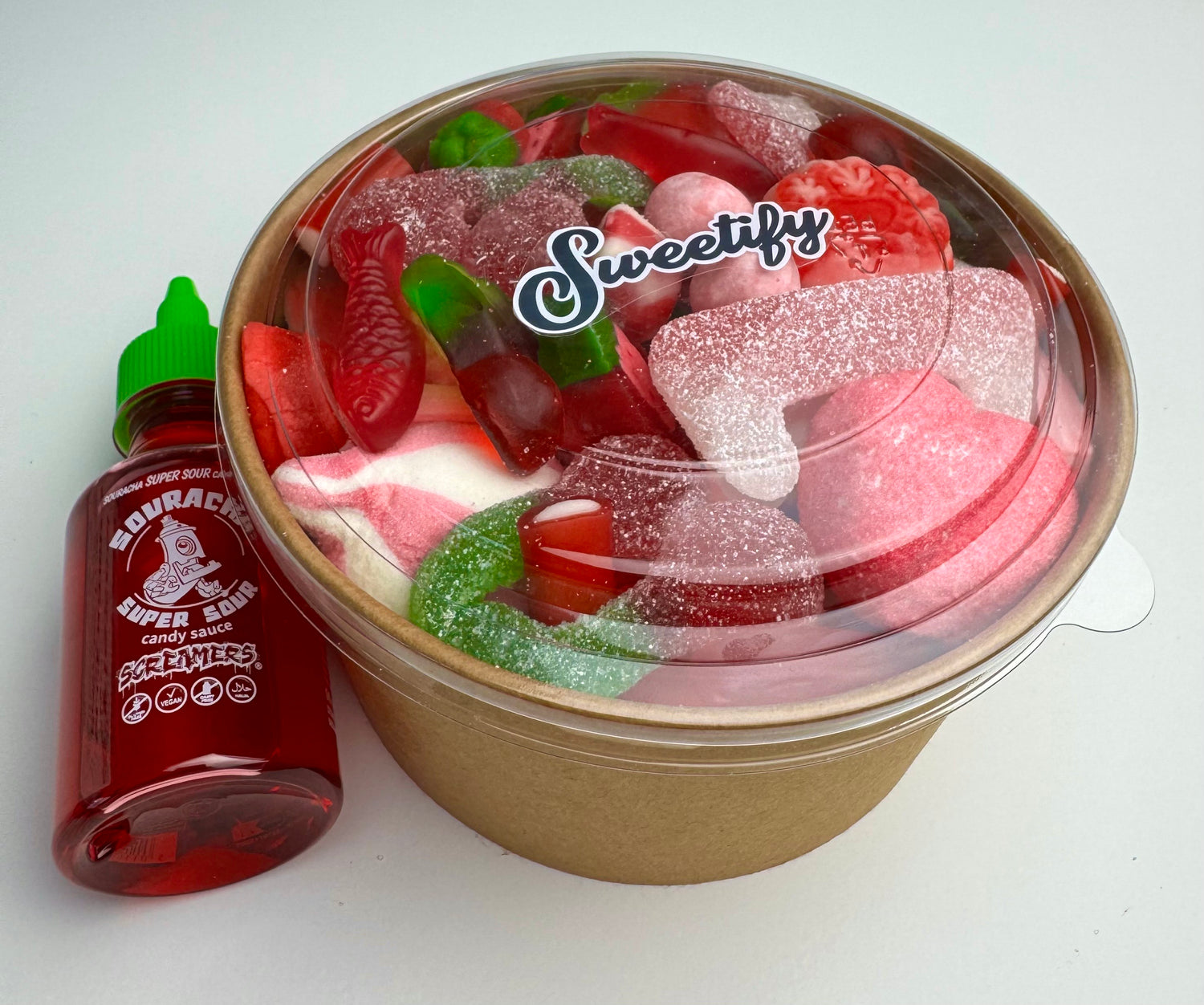 CANDY SALAD BOWL - INCLUDES 1 SOURACHA SAUCE BOTTLE